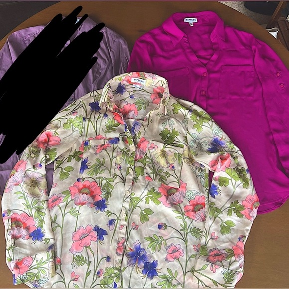 Express Tops - Express SET of 2 Portofino Shirts adjustable sleeve floral button down blouse